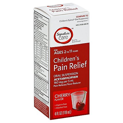 Signature Care Pain Relief Childrens Acetaminophen Oral Suspension Cherry - 4 Fl. Oz. - Image 1