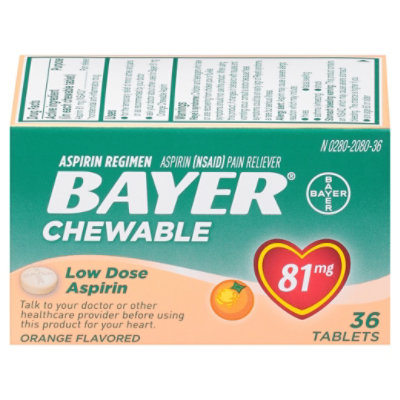 Bayer Aspirin Tablets 81mg Low Dose Chewable Orange Flavored - 36 Count - Image 3