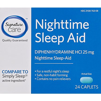Signature Care Nighttime Sleep Aid Diphenhydramine HCl 25mg Caplet - 24 Count - Image 2