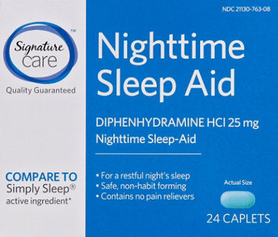 Signature Select/Care Nighttime Sleep Aid Diphenhydramine HCl 25mg Caplet - 24 Count - Image 2