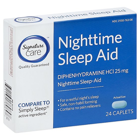Signature Care Nighttime Sleep Aid Diphenhydramine HCl 25mg Caplet - 24 Count
