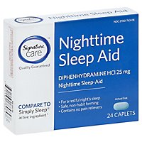 Signature Care Nighttime Sleep Aid Diphenhydramine HCl 25mg Caplet - 24 Count - Image 1