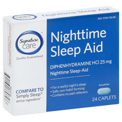 Signature Select/Care Nighttime Sleep Aid Diphenhydramine HCl 25mg Caplet - 24 Count - Image 1