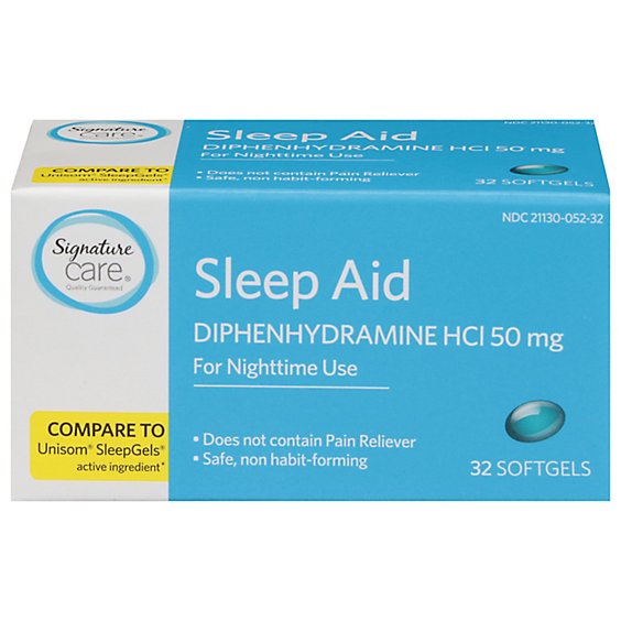 Signature Care Nighttime Sleep Aid Diphenhydramine HCl 50mg Maximum Strength Softgel - 32 Count