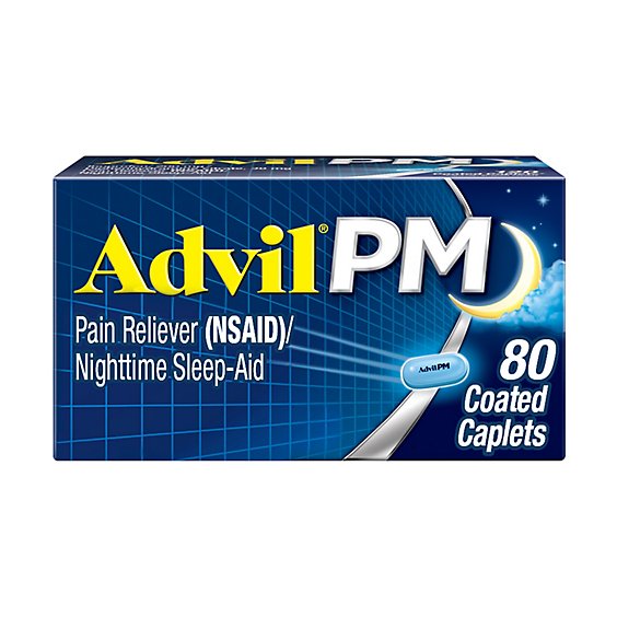 Advil PM Pain Reliever Nighttime Sleep Aid Coated Caplet Ibuprofen Diphenhydramine - 80 Count