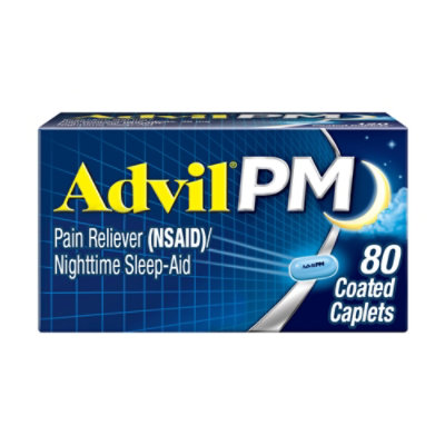 Advil PM Pain Reliever Nighttime Sleep Aid Coated Caplet Ibuprofen Diphenhydramine - 80 Count