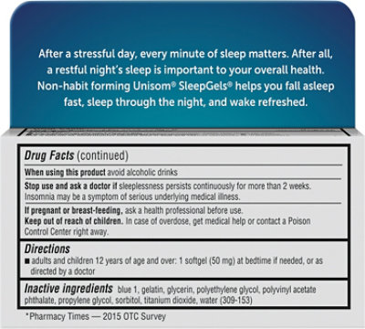 Unisom SleepGels Nighttime Sleep-Aid 50 Mg SoftGels - 32 Count - Image 8