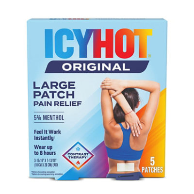 Icy Hot Original Pain Relief Patch, Large Size Comfortable Fabric Patches With Menthol 5%, Ice and Heat Contrast Therapy for Backaches, Joints, Muscle Strains and Arthritis, 5 ct.