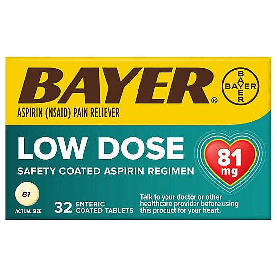 Bayer Aspirin Tablets 81mg Low Dose Enteric Coated - 32 Count