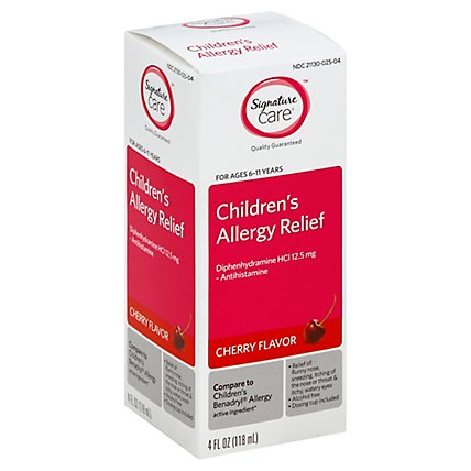 Signature Care Allergy Relief Childrens Diphenhydramine HCI 12.5mg Cherry Flavor - 4 Fl. Oz. - Image 1