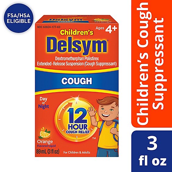 Delsym Childrens Cough Suppressant Liquid For 4 And Up Orange Flavor - 3 Fl. Oz.