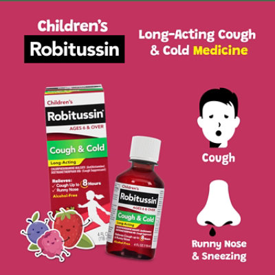 Robitussin Cough & Cold Childrens Long-Acting Fruit Punch Flavor - 4 Fl. Oz. - Image 2