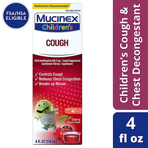 Mucinex Childrens Expectorant & Cough Suppressant Cherry Flavor - 4 Fl. Oz.
