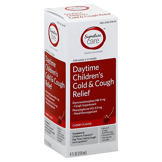 Signature Care Cold & Cough Relief Childrens Daytime Cough Suppresant Cherry Flavor - 4 Fl. Oz.