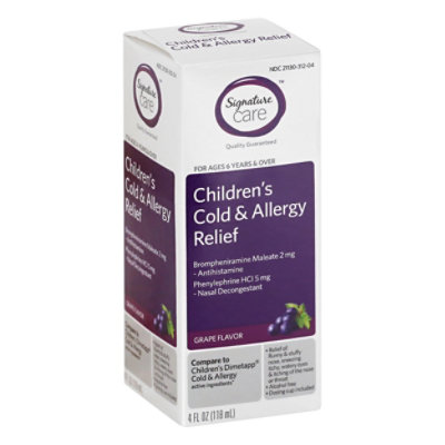  Signature Care Cold & Allergy Relief Childrens Grape Flavor - 4 Fl. Oz. 