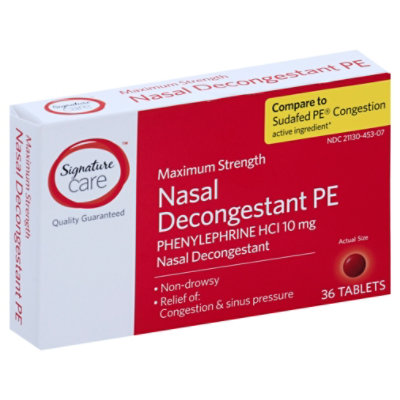 Signature Select/Care Maximum Strength Nasal Decongestant PE Phenylephrine 10mg - 36 Count - Image 1