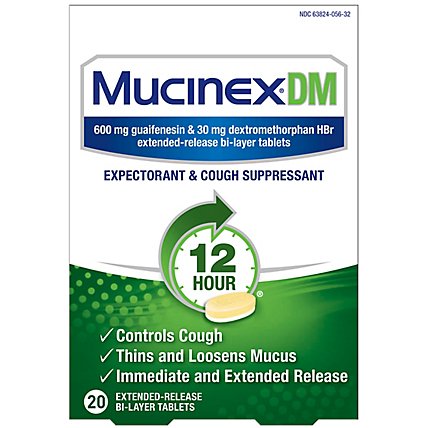 Mucinex DM Expectorant & Cough Suppressant 12 Hours Relief Extended Release Tablets - 20 Count - Image 2