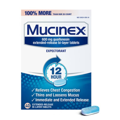 Mucinex Expectorant Chest Congestion 12 Hours Relief Extended Release Tablets -  40 Count - Image 2