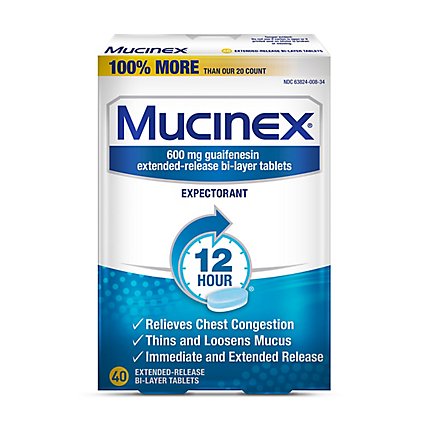Mucinex Expectorant Chest Congestion 12 Hours Relief Extended Release Tablets -  40 Count - Image 2