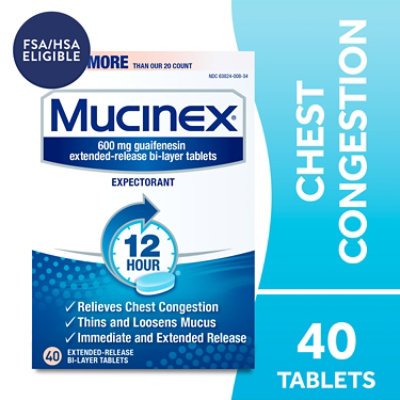 Mucinex Expectorant Chest Congestion 12 Hours Relief Extended Release Tablets -  40 Count - Image 1