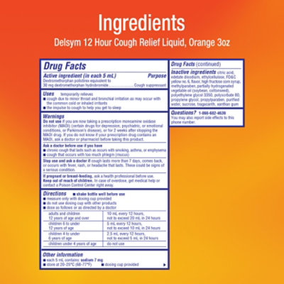 Delsym Cough Suppressant Cough Relief 12 Hour Orange Flavored - 3 Fl. Oz. - Image 3