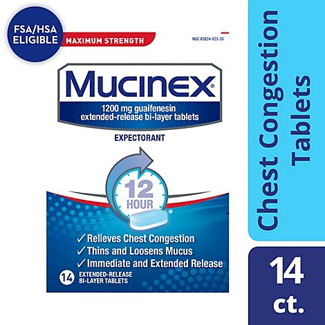 Mucinex Expectorant Chest Congestion 12 Hour Relief Extended Release Tablets - 14 Count