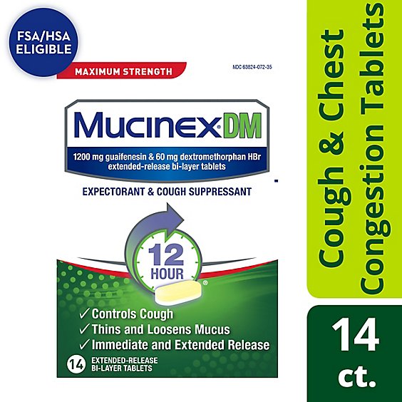 Mucinex DM Expectorant & Cough Suppressant Maximum Strength 12 Hours Relief Tablets - 14 Count