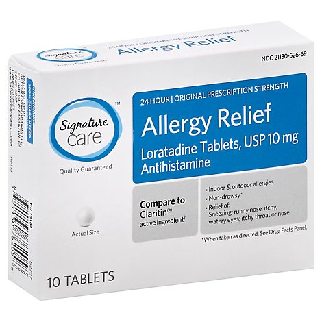 Signature Care Allergy Relief 10mg Antihistamine Original Strength Loratadine Tablet - 10 Count