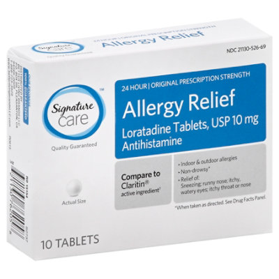 Signature Care Allergy Relief 10mg Antihistamine Original Strength Loratadine Tablet - 10 Count