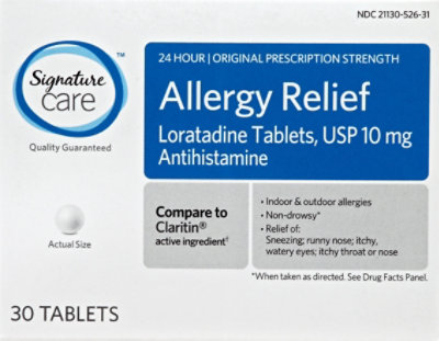 Signature Select/Care Allergy Relief 10mg Antihistamine Original Strength Loratadine Tablet - 30 Count - Image 2