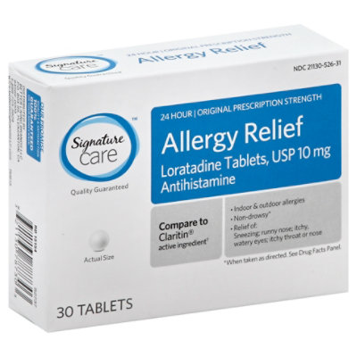 Signature Select/Care Allergy Relief 10mg Antihistamine Original Strength Loratadine Tablet - 30 Count - Image 1