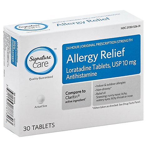 Signature Care Allergy Relief 10mg Antihistamine Original Strength Loratadine Tablet - 30 Count