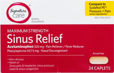 Signature Select/Care Maximum Strength Sinus Relief Acetaminophen 325mg - 24 Count - Image 2