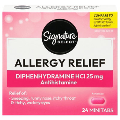 Signature Select/Care Allergy Relief Diphenhydramine HCI 25mg Antihistamine Minitab - 24 Count - Image 2