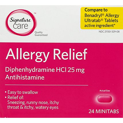 Signature Care Allergy Relief Diphenhydramine HCI 25mg Antihistamine Minitab - 24 Count - Image 2