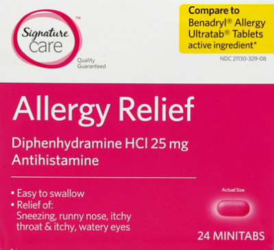 Signature Select/Care Allergy Relief Diphenhydramine HCI 25mg Antihistamine Minitab - 24 Count - Image 2