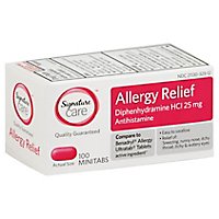 Signature Care Allergy Relief Diphenhydramine HCI 25mg Antihistamine Minitab - 100 Count - Image 1