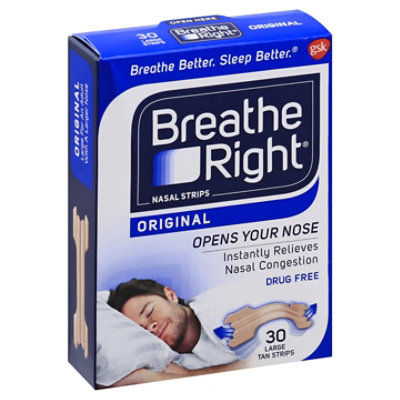 Breathe Right Nasal Strips (Original Tan) 30 Pieces, Large, Stop Snoring