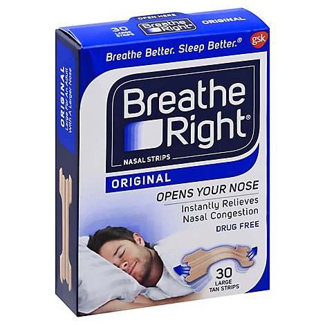 Breathe Right Nasal Strips Original Tan Large - 30 Count