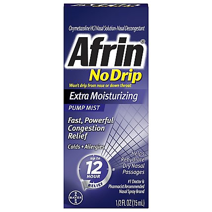 Afrin No Drip Nasal Decongestant Extra Moisturizing Pump Mist - 0.5 Fl. Oz. - Image 1