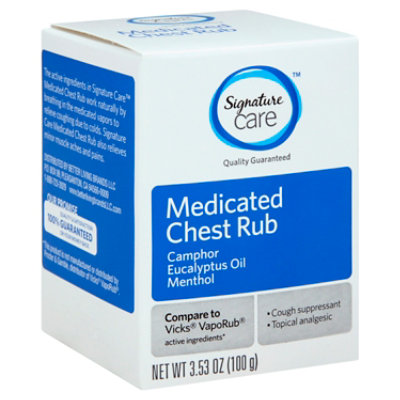 Signature Care Medicated Chest Rub Camphor Eucalyptus Oil Menthol - 3.53 Oz.  - Tom Thumb