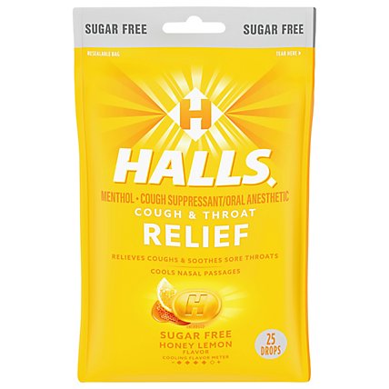 HALLS Cough Suppressant Drops Triple Soothing Action Sugar Free Honey Lemon - 25 Count - Image 3
