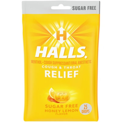 HALLS Cough Suppressant Drops Triple Soothing Action Sugar Free Honey Lemon - 25 Count - Image 2