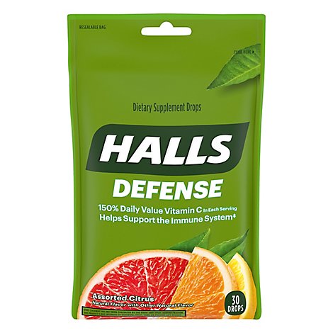 Halls Defense Drops 100% Vitamin C Assorted Citrus - 30 Drops