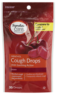 Signature Care Cough Drops Menthol Soothing Action Cherry - 30 Count