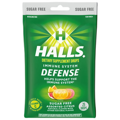 Halls Defense Supplement Drops Sugar Free Assorted Citrus - 25 Count - Image 1