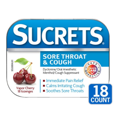 Sucrets Sore Throat & Cough Vapor Cherry Lozenges - 18 Count - Image 1