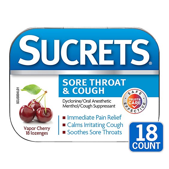 Sucrets Sore Throat & Cough Vapor Cherry Lozenges - 18 Count