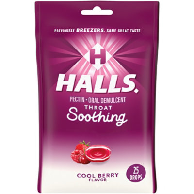 HALLS Oral Demulcent Throat Drops Breezers Cool Berry - 25 Count - Image 2