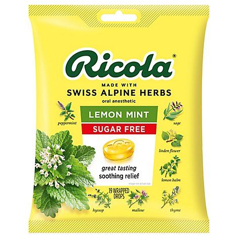 Ricola Throat Drops Herb Lemon Mint Sugar Free - 19 Count